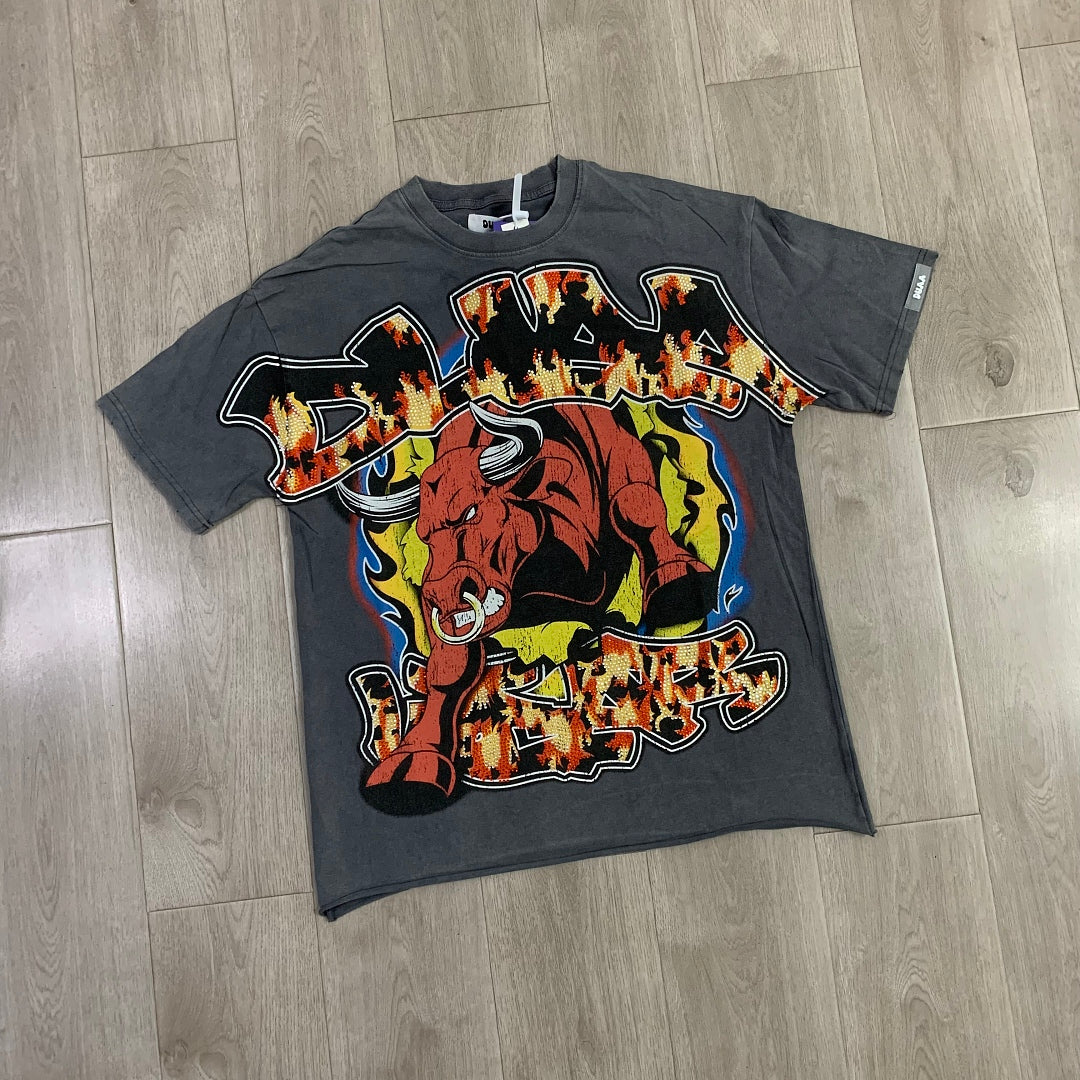 DUAA Raging Bull Oversized Graphic Tee — Washed Grey