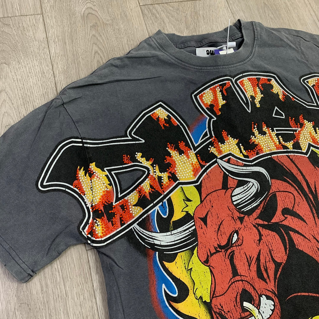 DUAA Raging Bull Oversized Graphic Tee — Washed Grey