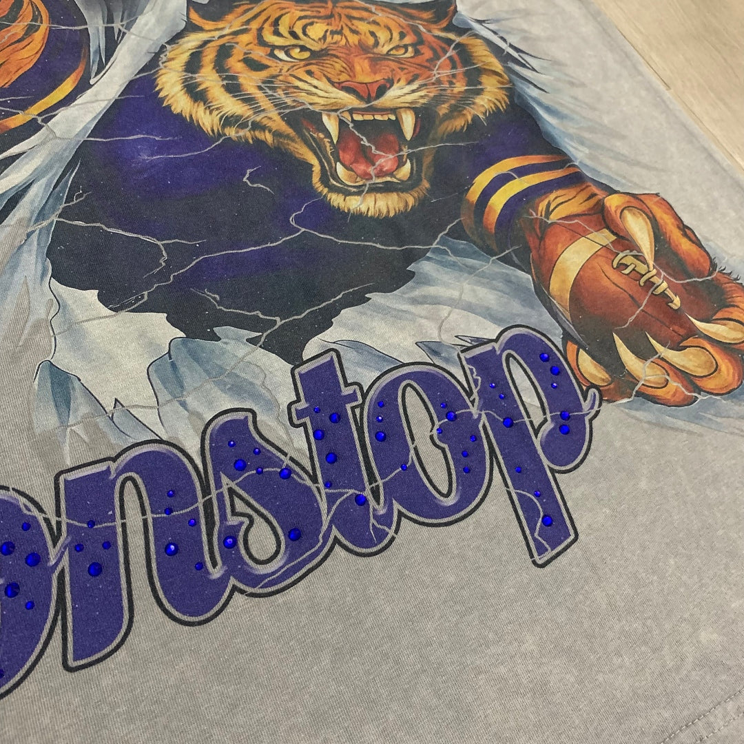DUAA Nonstop Tiger Oversized Graphic Tee — Light Grey