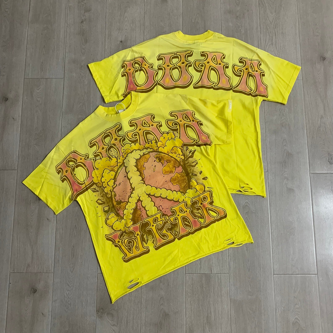 DUAA Wear Peace Earth Oversized Graphic Tee — Yellow