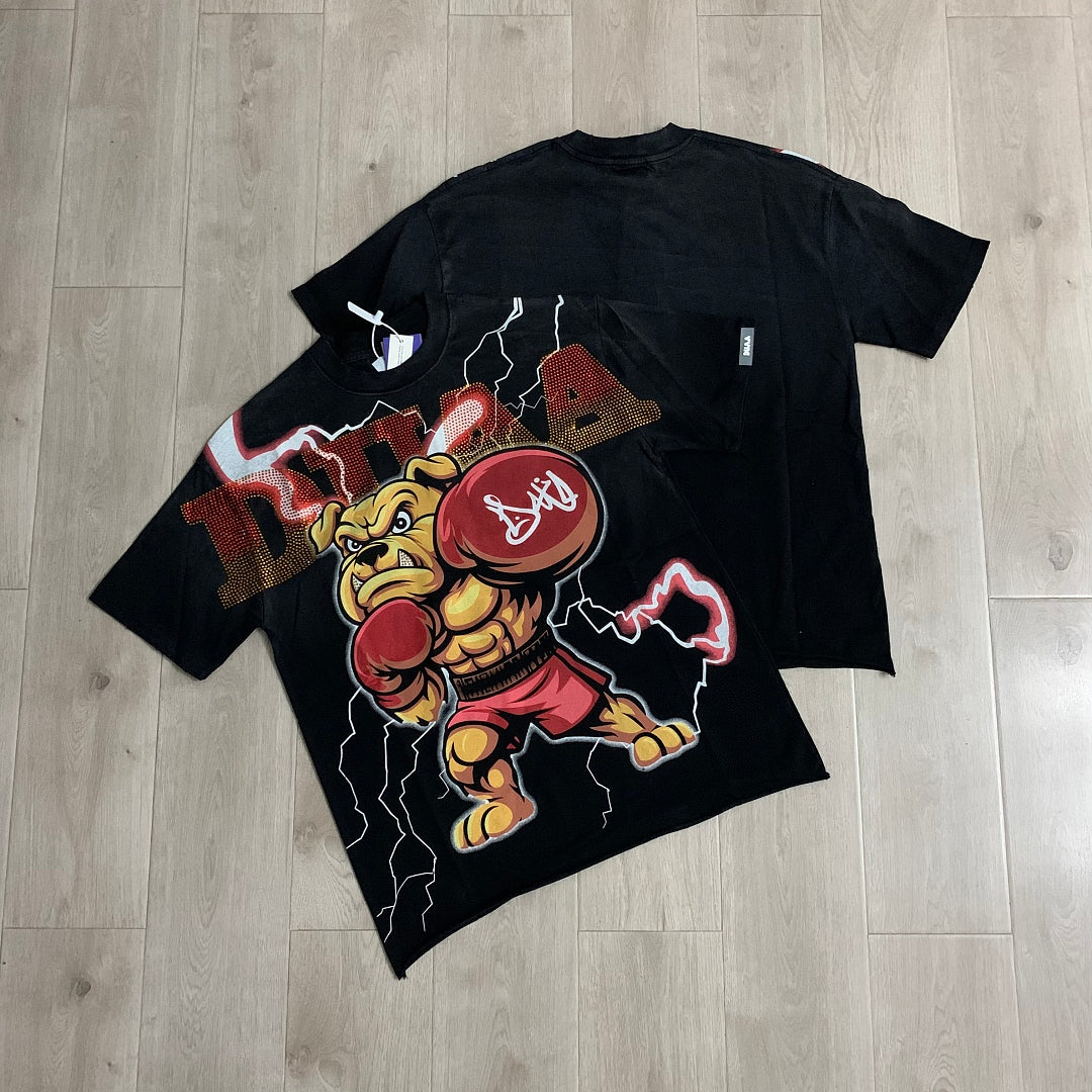 DUAA Boxing Bulldog Oversized Graphic Tee — Black