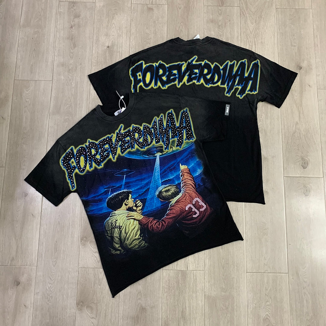 DUAA Forever Invasion 2 Oversized Graphic Tee — Washed Black