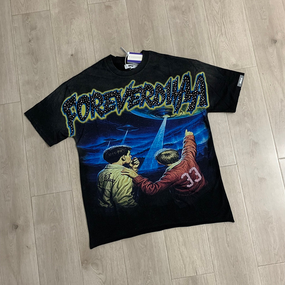 DUAA Forever Invasion 2 Oversized Graphic Tee — Washed Black
