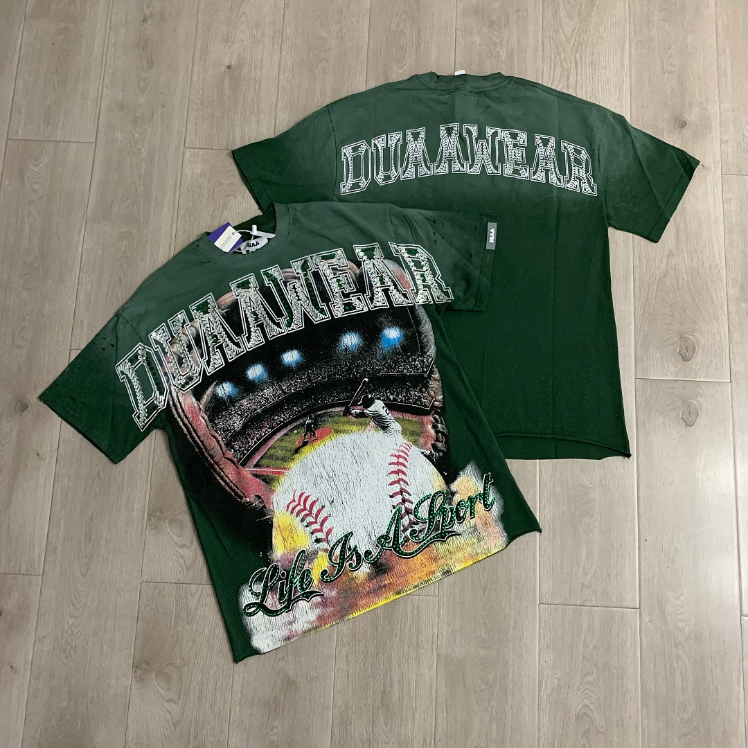 DUAA Wear Life Is A Sport Oversized Graphic Tee — Forest Green