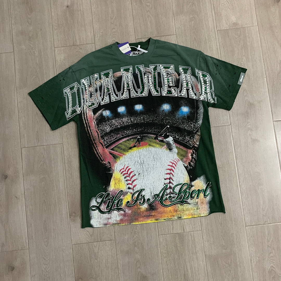 DUAA Wear Life Is A Sport Oversized Graphic Tee — Forest Green