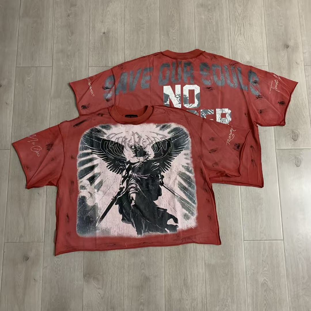 Rare Peace Angel Warrior Oversized Graphic Tee — Washed Pink