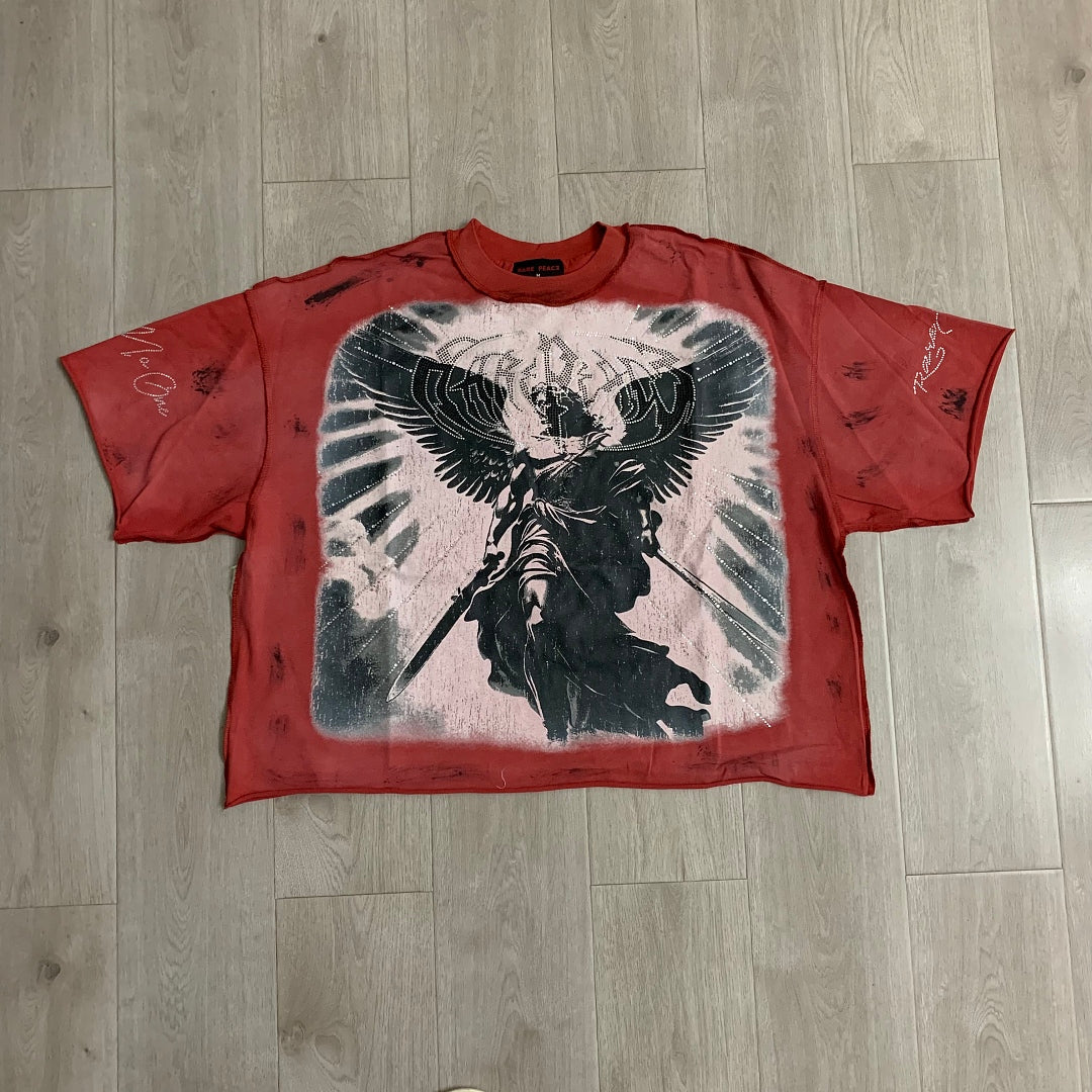 Rare Peace Angel Warrior Oversized Graphic Tee — Washed Pink