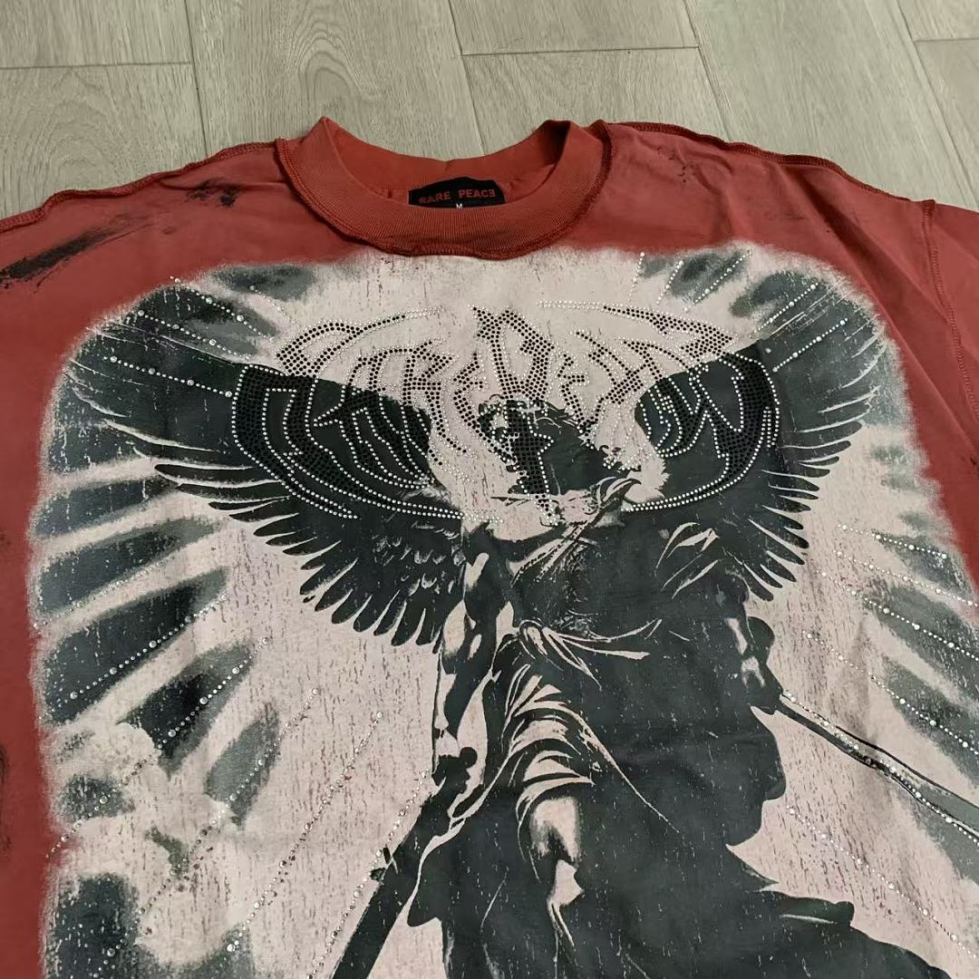 Rare Peace Angel Warrior Oversized Graphic Tee — Washed Pink