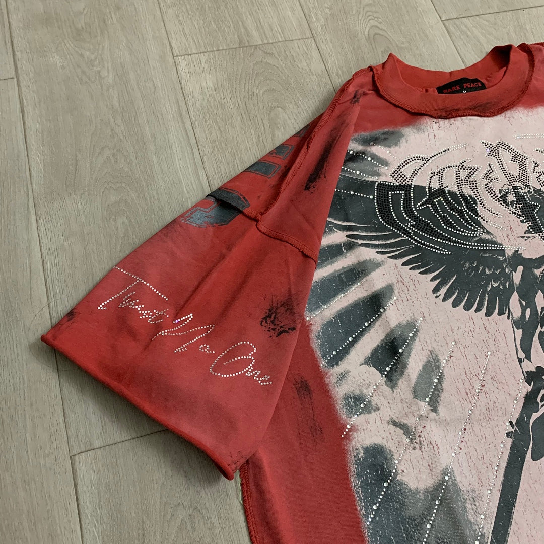 Rare Peace Angel Warrior Oversized Graphic Tee — Washed Pink