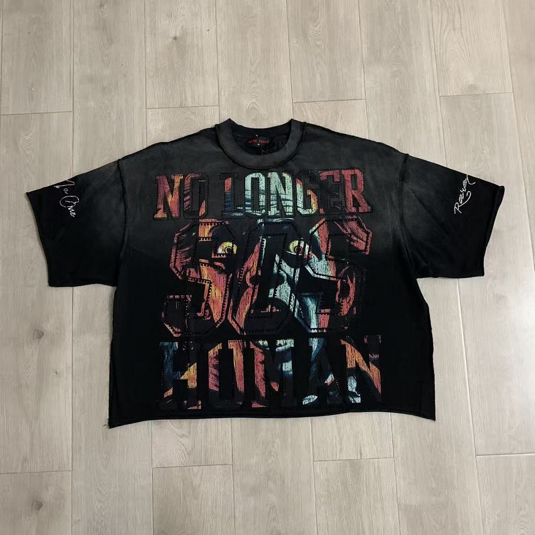 Rare Peace No Longer Human Oversized Graphic Tee — Washed Black