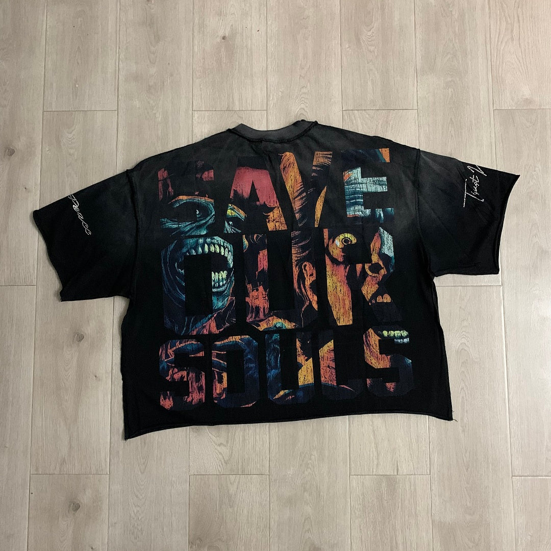 Rare Peace No Longer Human Oversized Graphic Tee — Washed Black