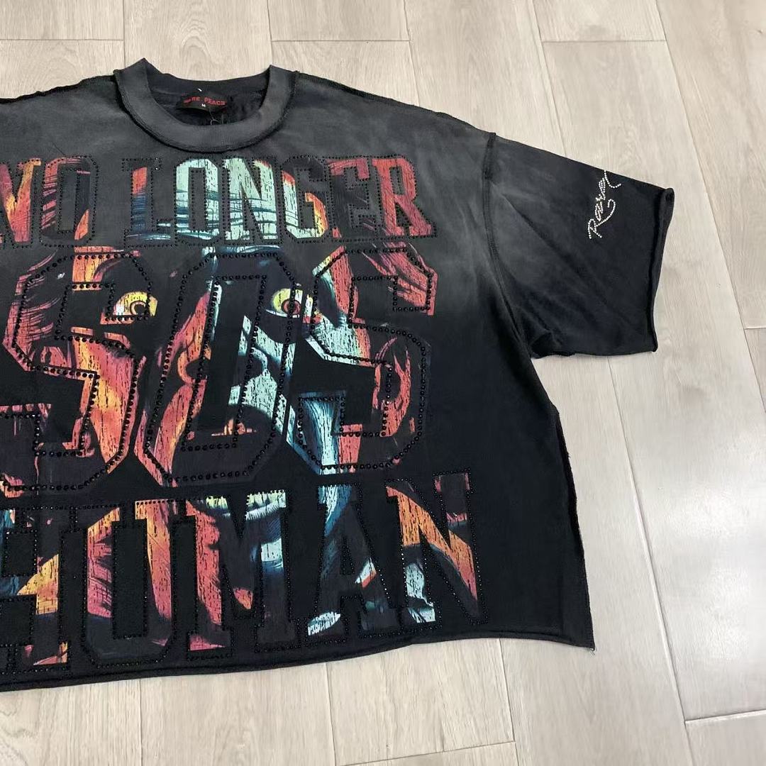 Rare Peace No Longer Human Oversized Graphic Tee — Washed Black