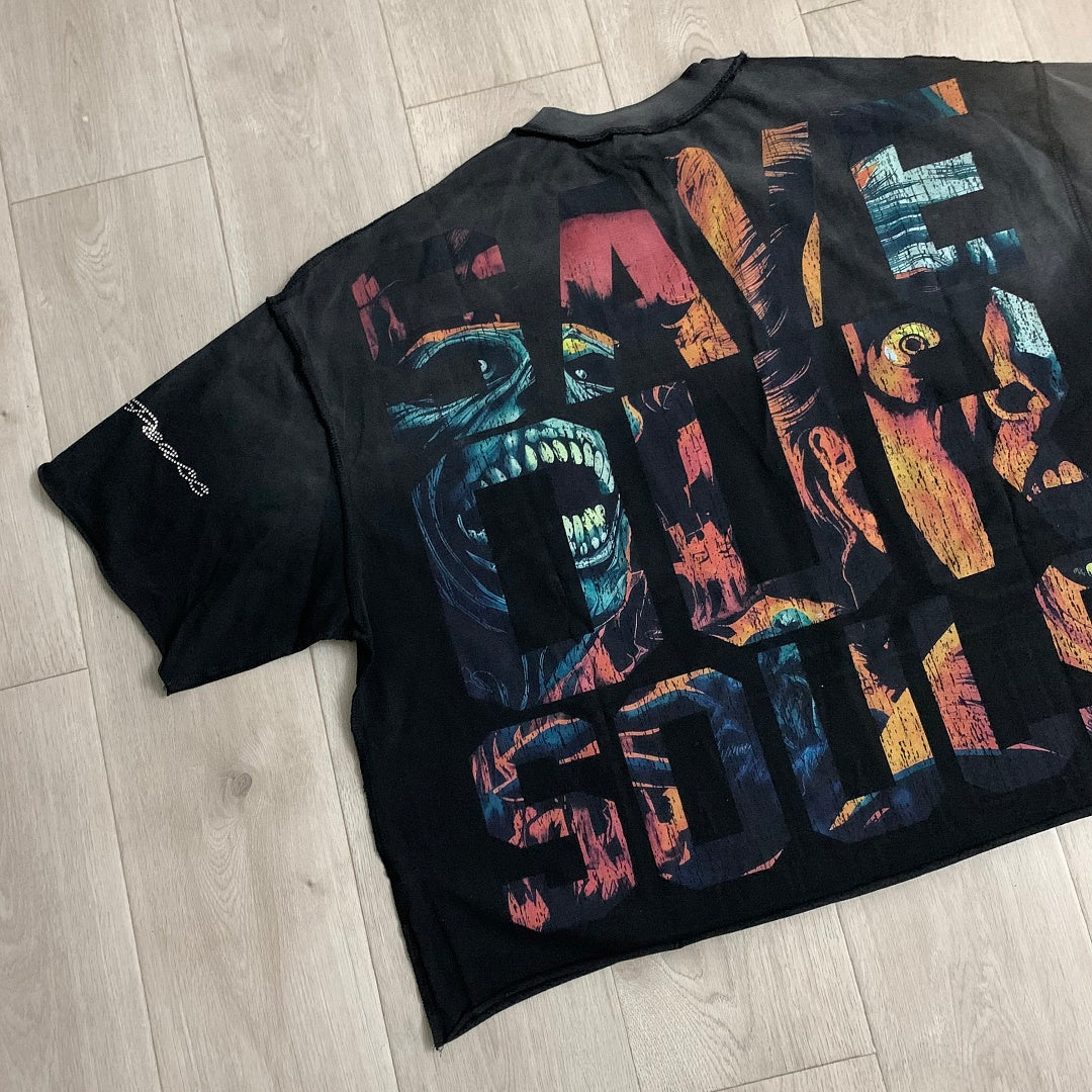 Rare Peace No Longer Human Oversized Graphic Tee — Washed Black