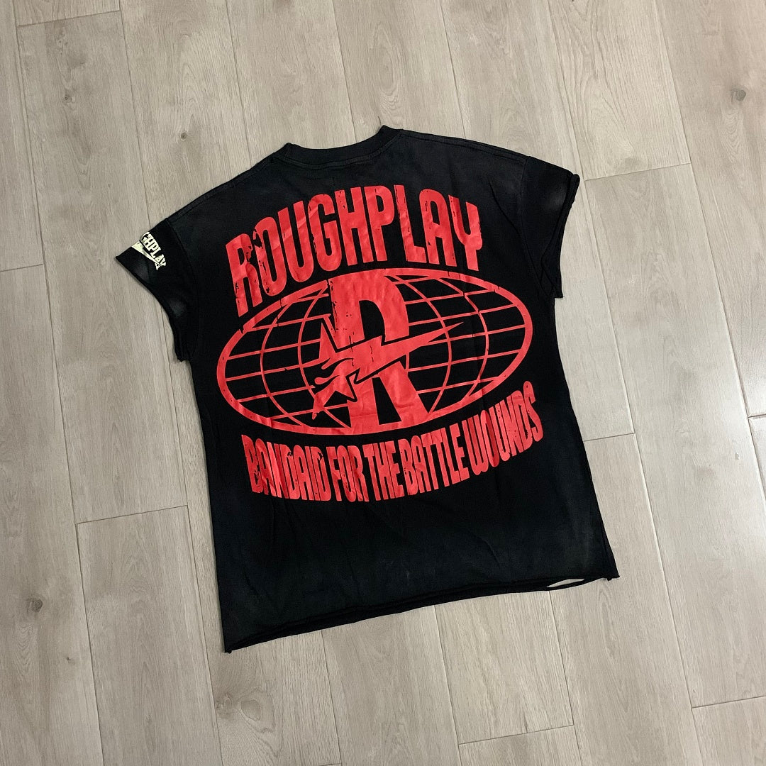 Rough Play Skeleton Cruiser Oversized Graphic Tee — Washed Black