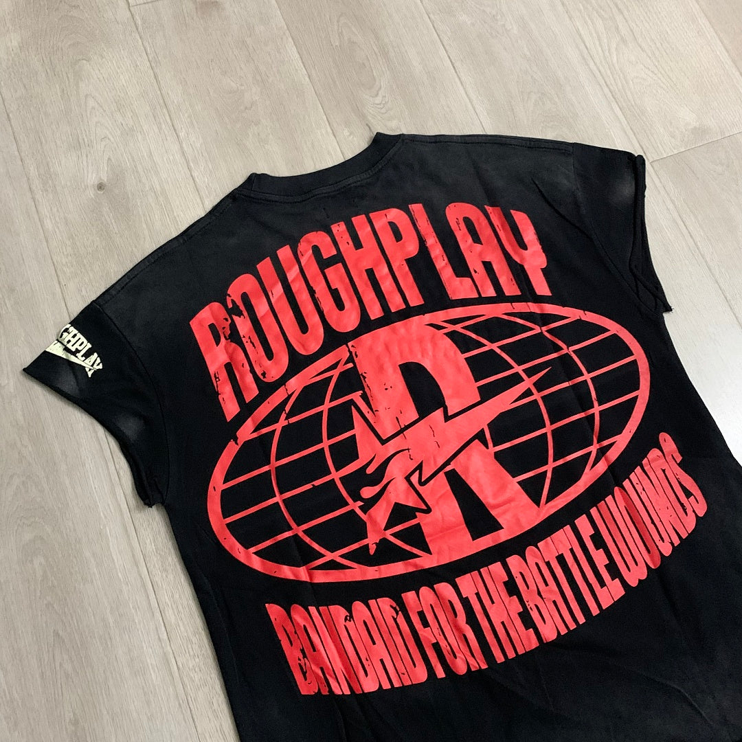 Rough Play Skeleton Cruiser Oversized Graphic Tee — Washed Black
