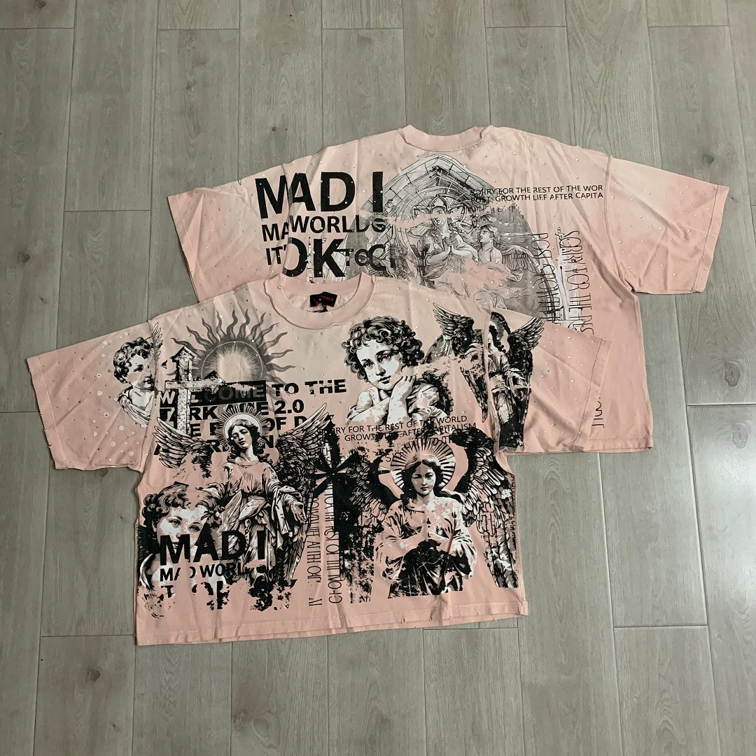 Rare Peace Statues Oversized Graphic Tee — Pink