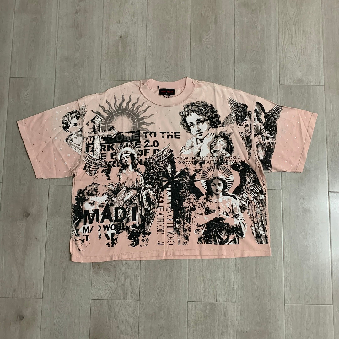 Rare Peace Statues Oversized Graphic Tee — Pink