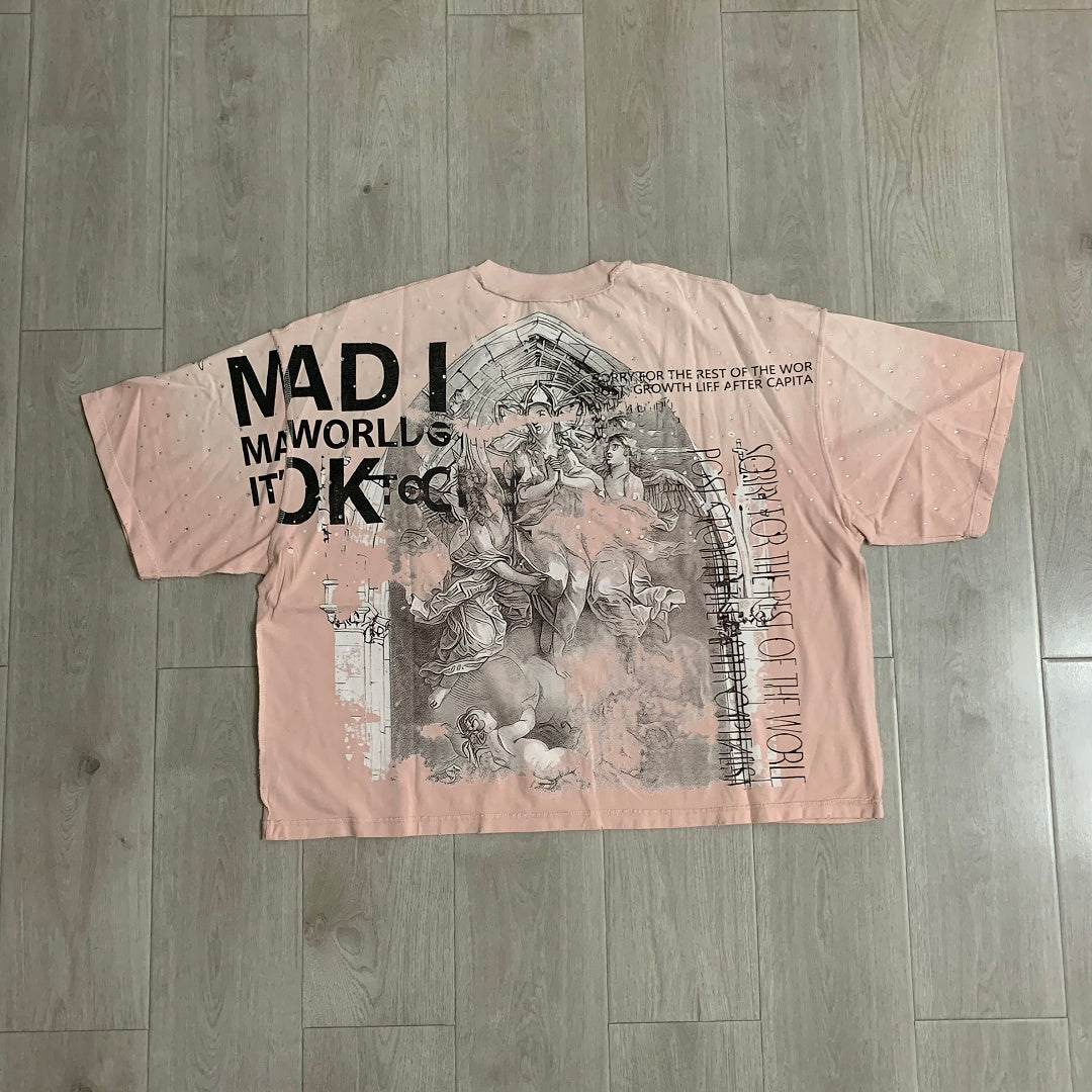 Rare Peace Statues Oversized Graphic Tee — Pink