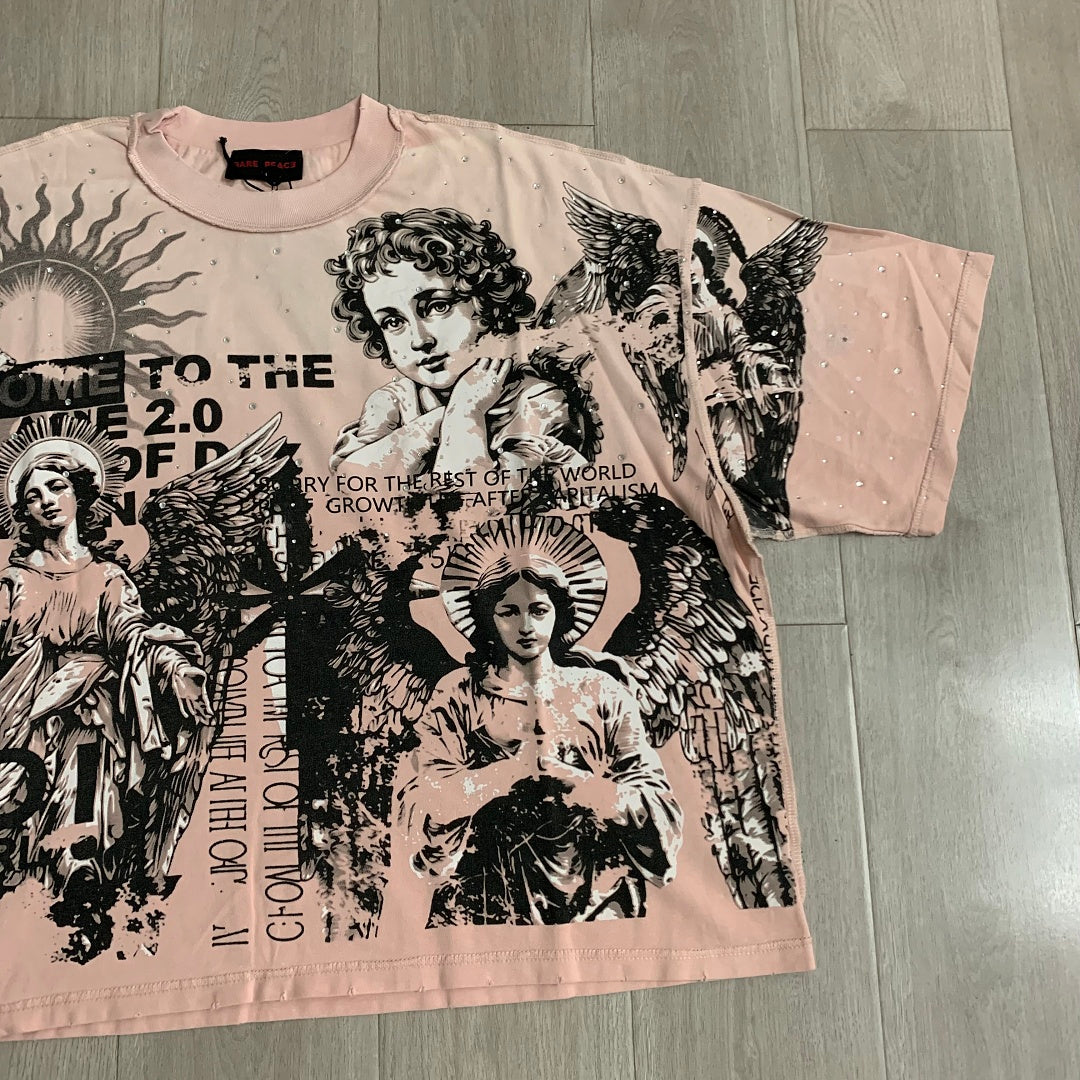 Rare Peace Statues Oversized Graphic Tee — Pink