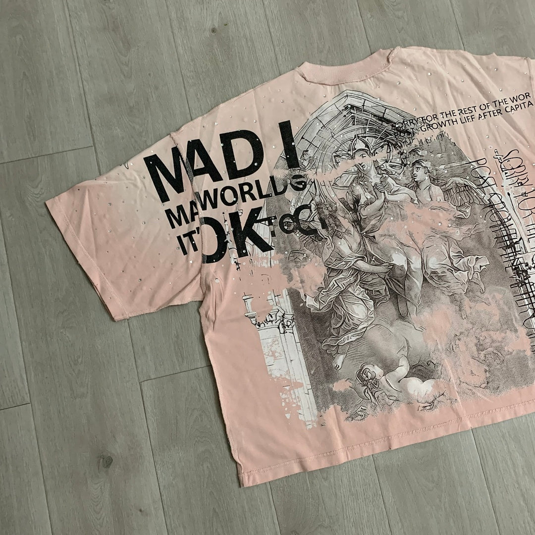 Rare Peace Statues Oversized Graphic Tee — Pink