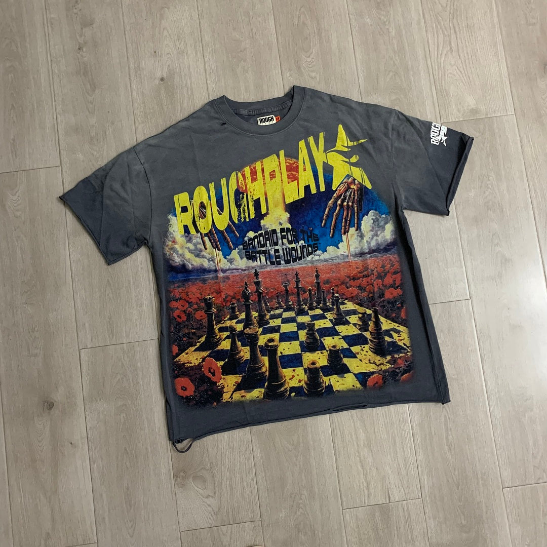 Rough Play Bandaid for the Battle Wounds Oversized Graphic Tee — Washed Grey