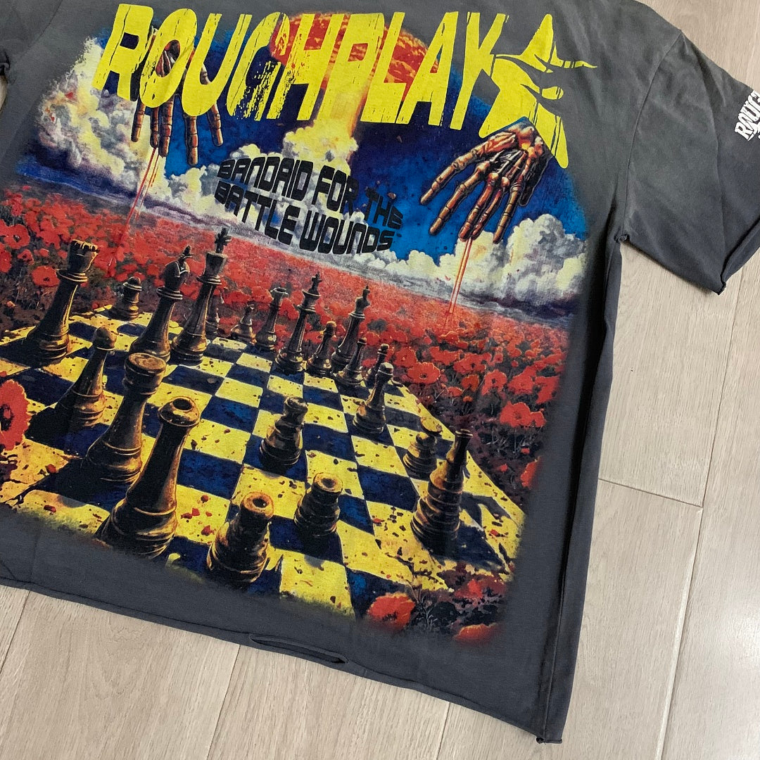Rough Play Bandaid for the Battle Wounds Oversized Graphic Tee — Washed Grey