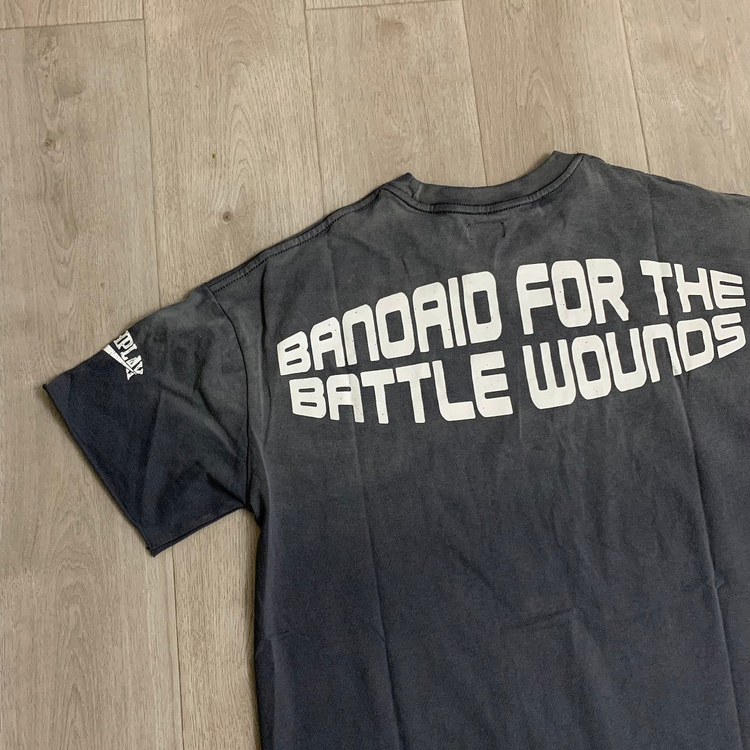 Rough Play Bandaid for the Battle Wounds Oversized Graphic Tee — Washed Grey