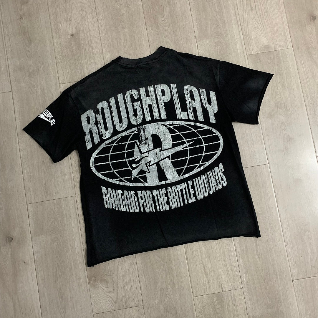 Rough Play Bandaid for the Battle Wounds Oversized Graphic Tee — Washed Black