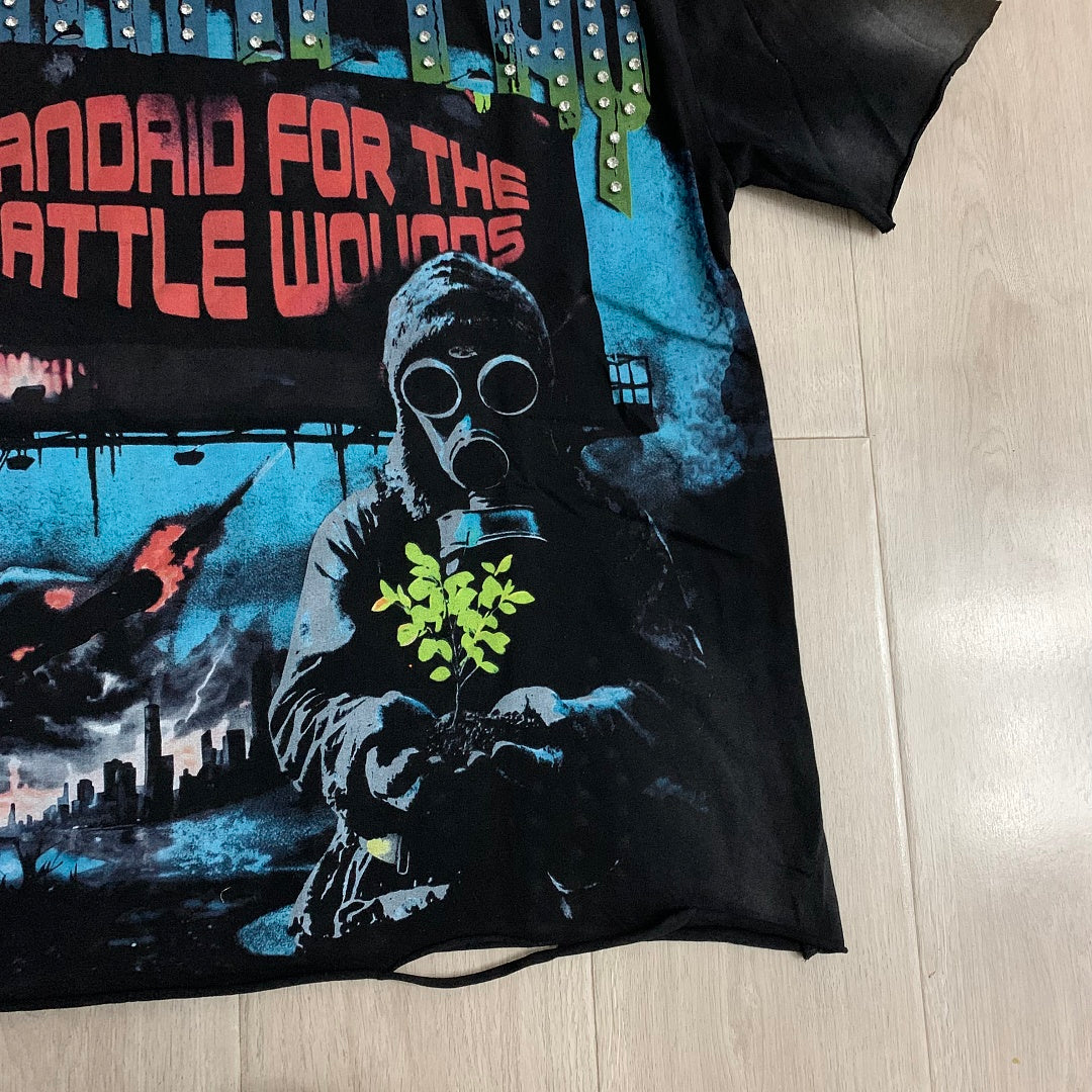 Rough Play Bandaid for the Battle Wounds Oversized Graphic Tee — Washed Black