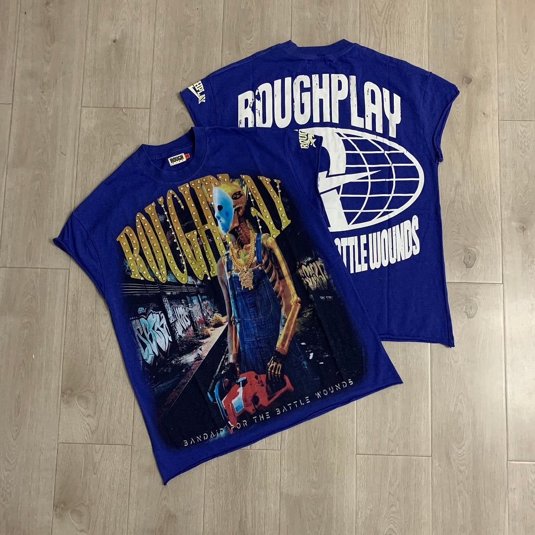 Rough Play Bandaid for the Battle Wounds Oversized Graphic Tee — Royal Blue