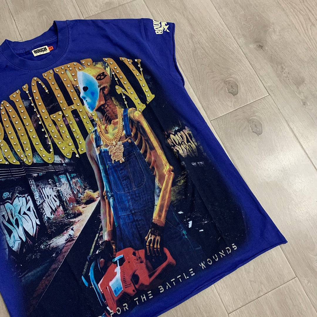 Rough Play Bandaid for the Battle Wounds Oversized Graphic Tee — Royal Blue