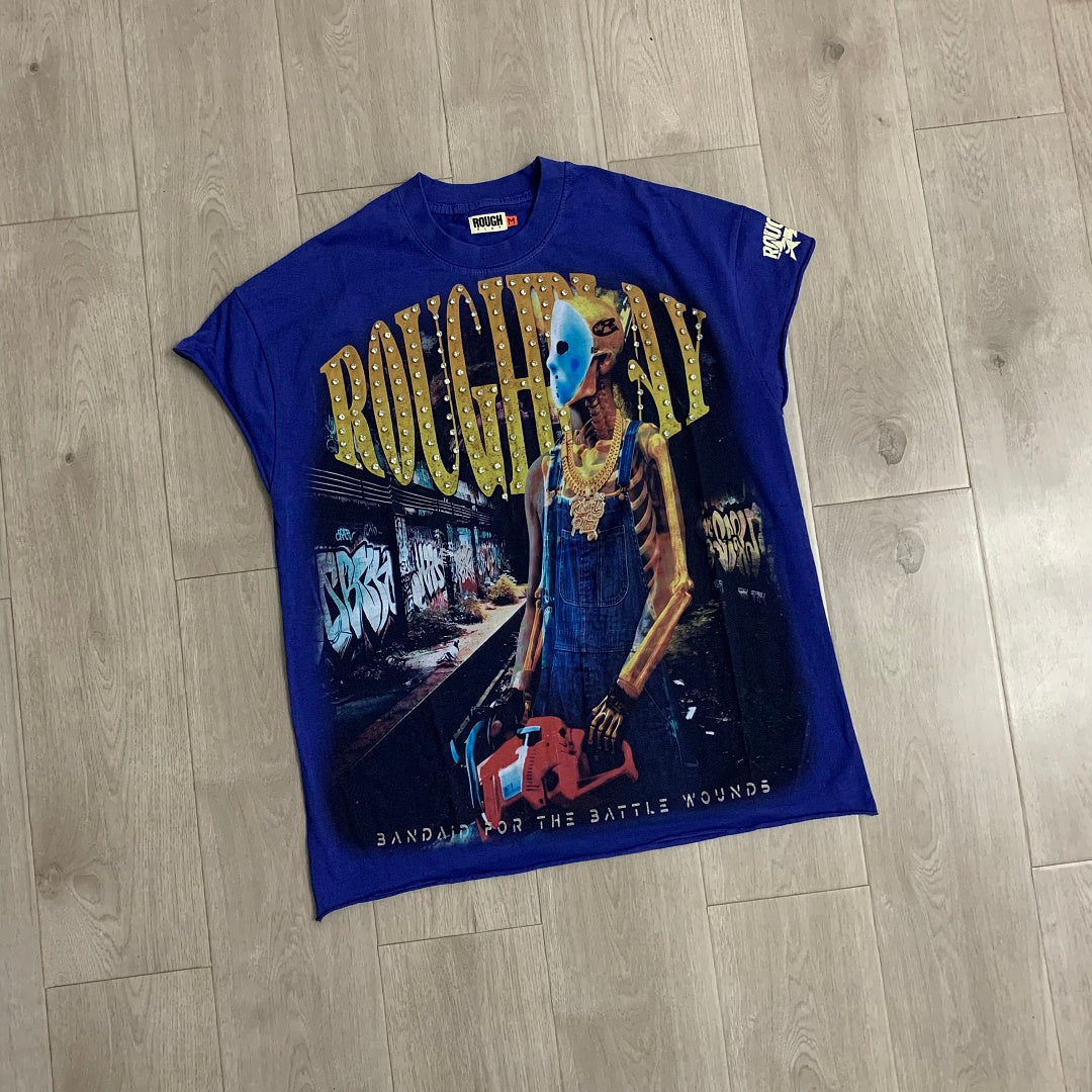 Rough Play Bandaid for the Battle Wounds Oversized Graphic Tee — Royal Blue