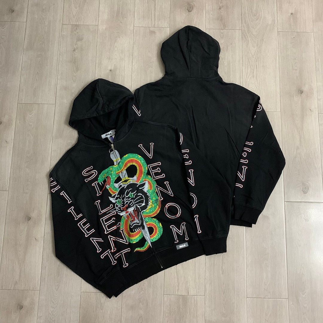 DUAA Silent Venom Oversized Zip Hoodie — Black