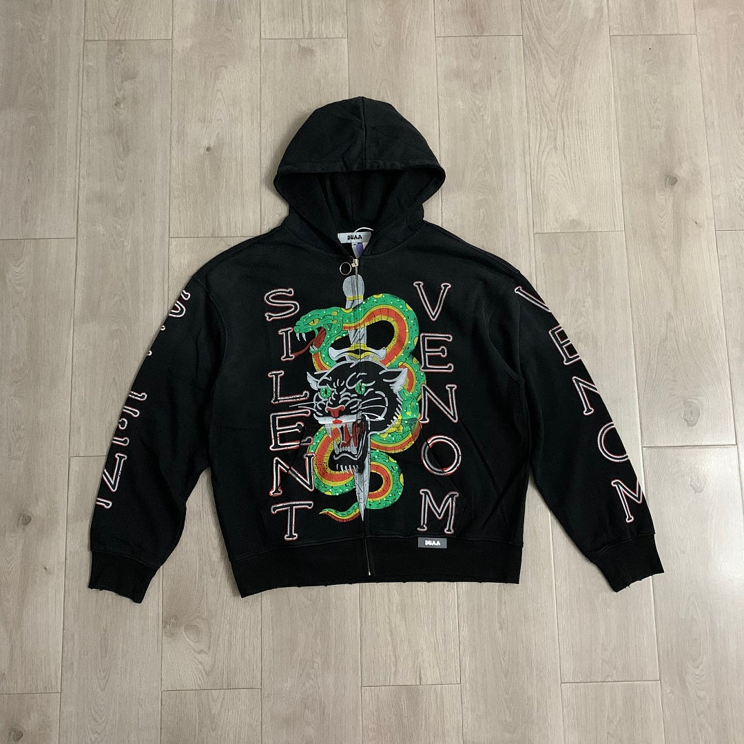 DUAA Silent Venom Oversized Zip Hoodie — Black