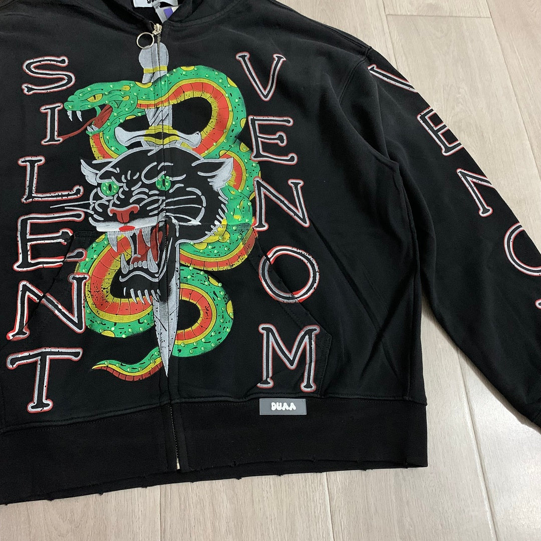 DUAA Silent Venom Oversized Zip Hoodie — Black