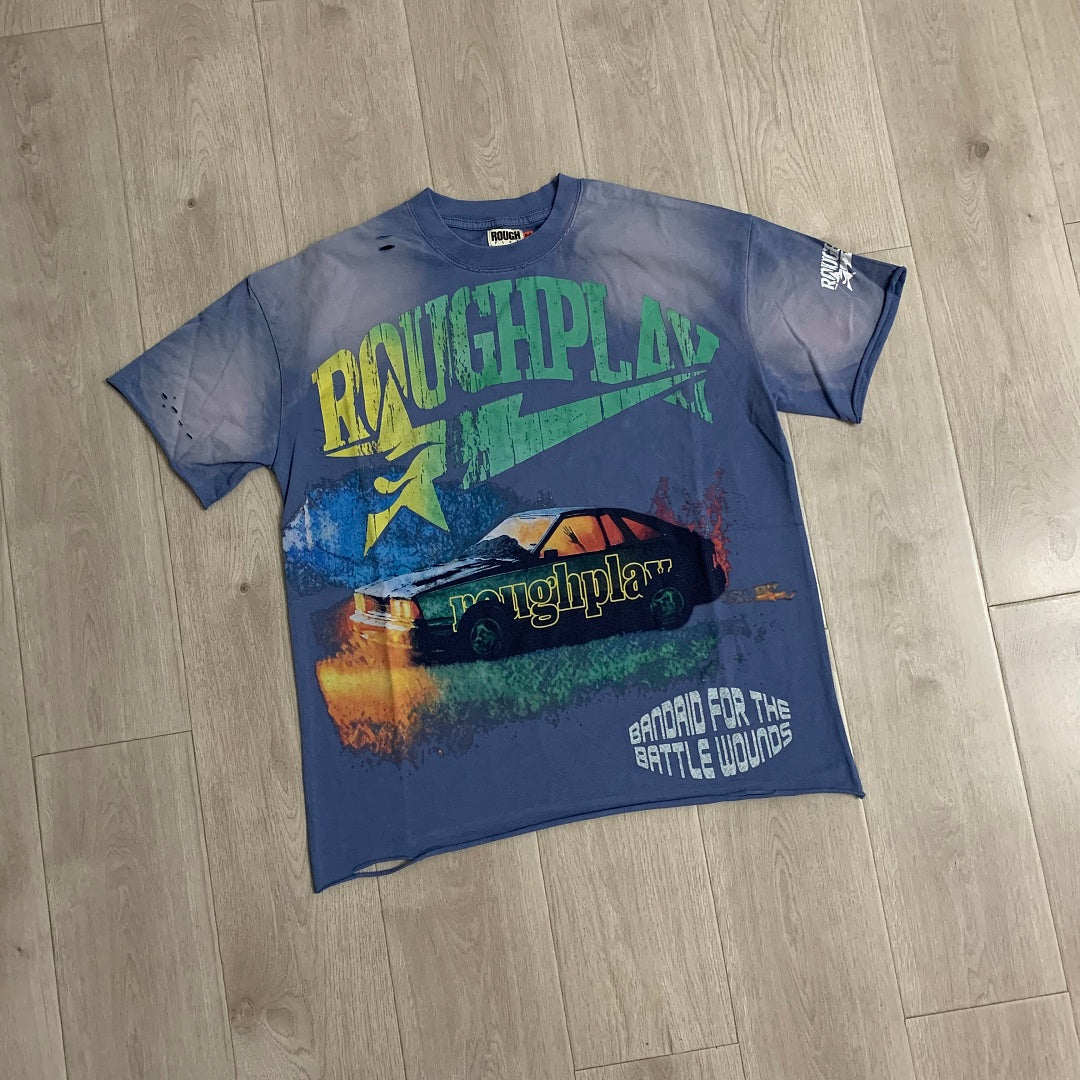 Rough Play Bandaid for the Battle Wounds Oversized Graphic Tee — Washed Blue