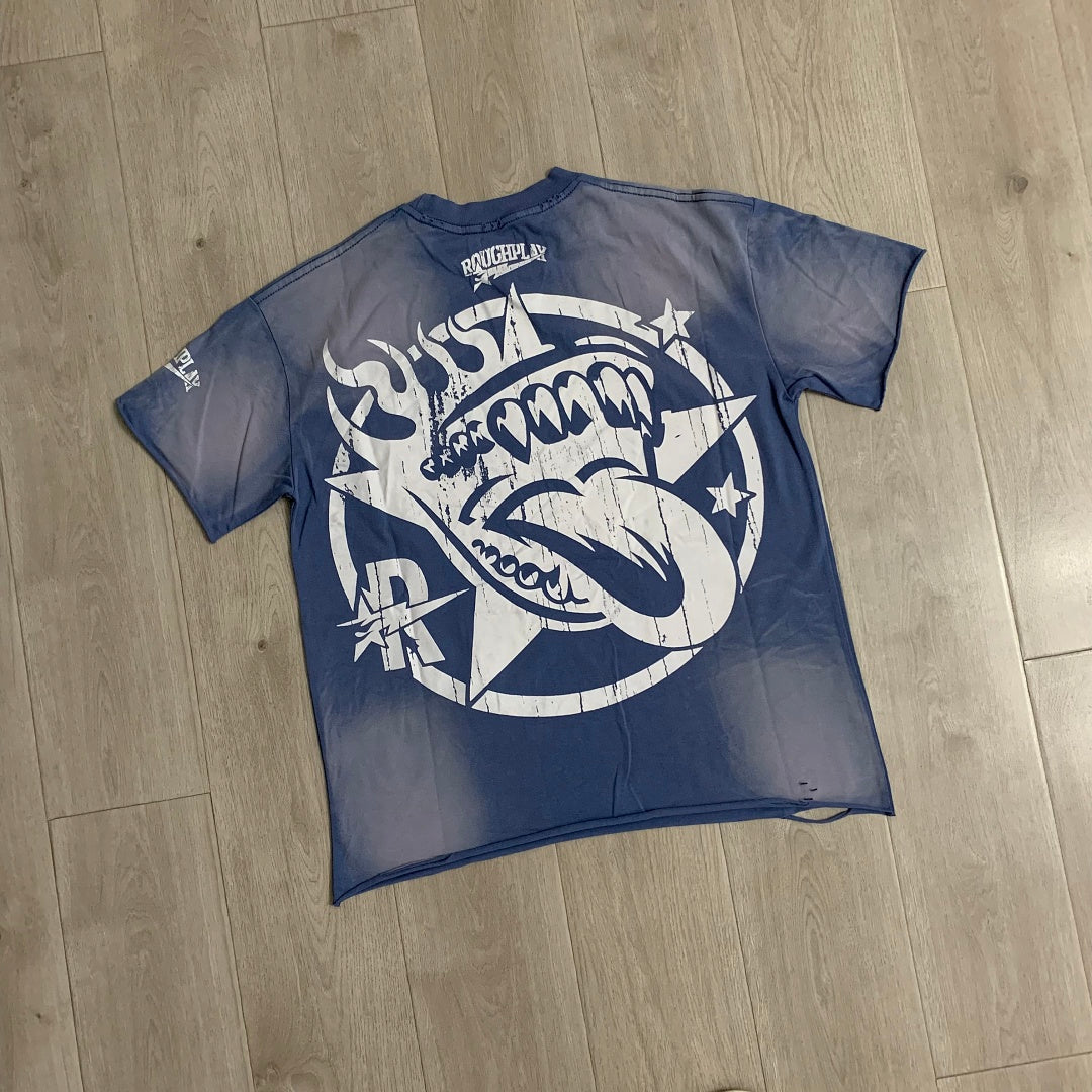 Rough Play Bandaid for the Battle Wounds Oversized Graphic Tee — Washed Blue