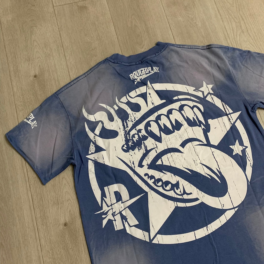 Rough Play Bandaid for the Battle Wounds Oversized Graphic Tee — Washed Blue
