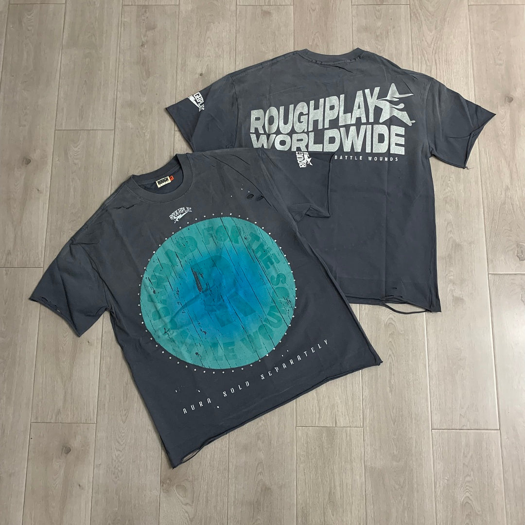 Rough Play Aura Sold Separately Oversized Graphic Tee — Washed Grey