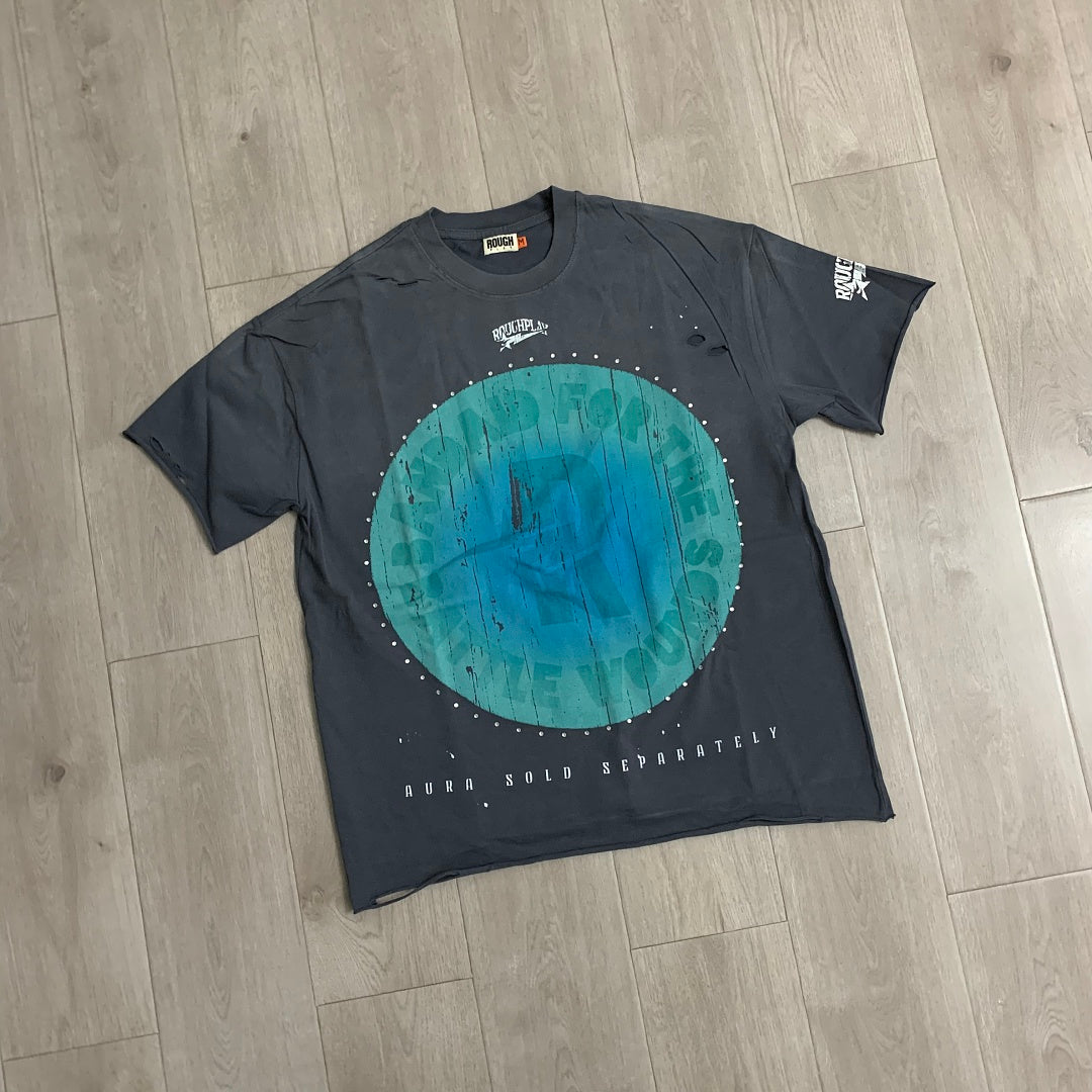 Rough Play Aura Sold Separately Oversized Graphic Tee — Washed Grey