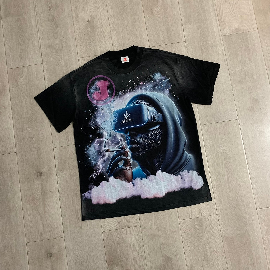 Jellybean VR Vision Oversized Graphic Tee — Washed Black