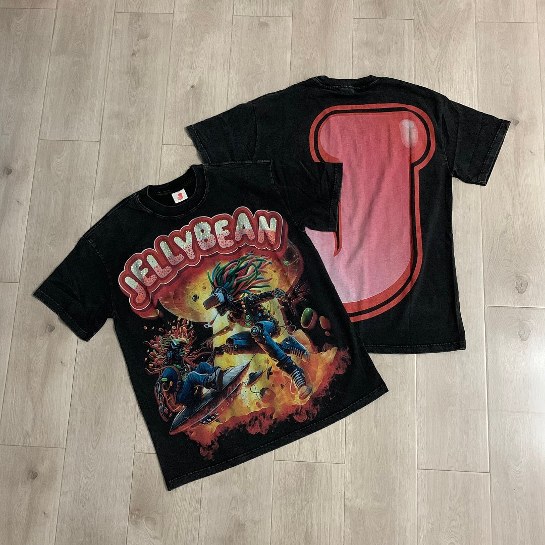 Jellybean Nuke Oversized Graphic Tee — Washed Black