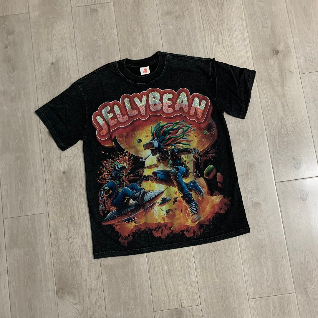 Jellybean Nuke Oversized Graphic Tee — Washed Black