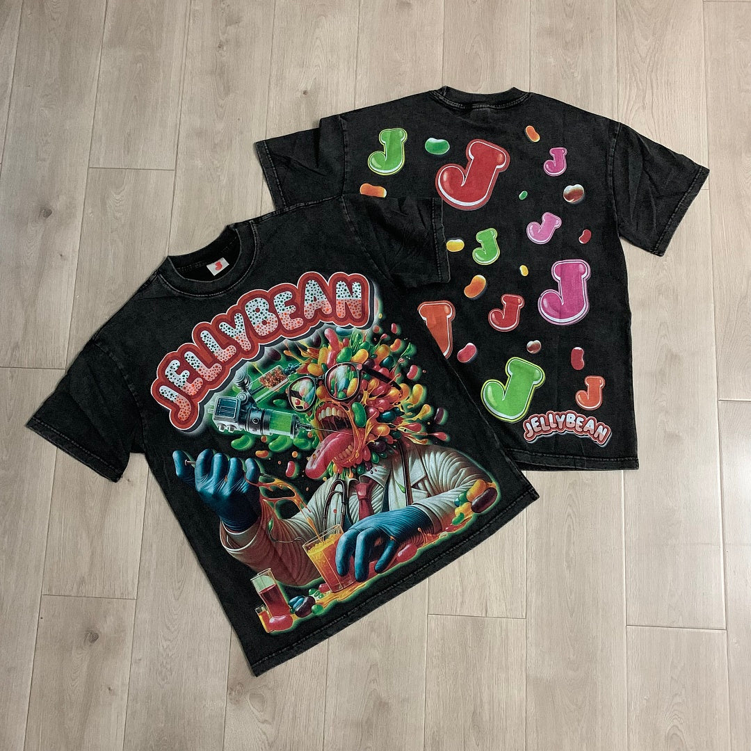 Jellybean Doctor Bean Oversized Graphic Tee — Washed Black