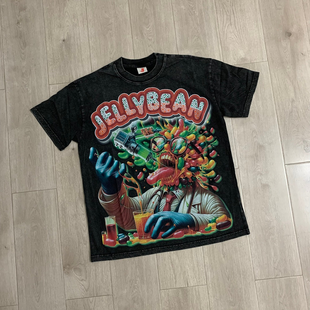 Jellybean Doctor Bean Oversized Graphic Tee — Washed Black