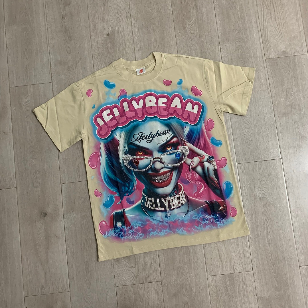 Jellybean Miss Mayhem Oversized Graphic Tee — Washed Beige