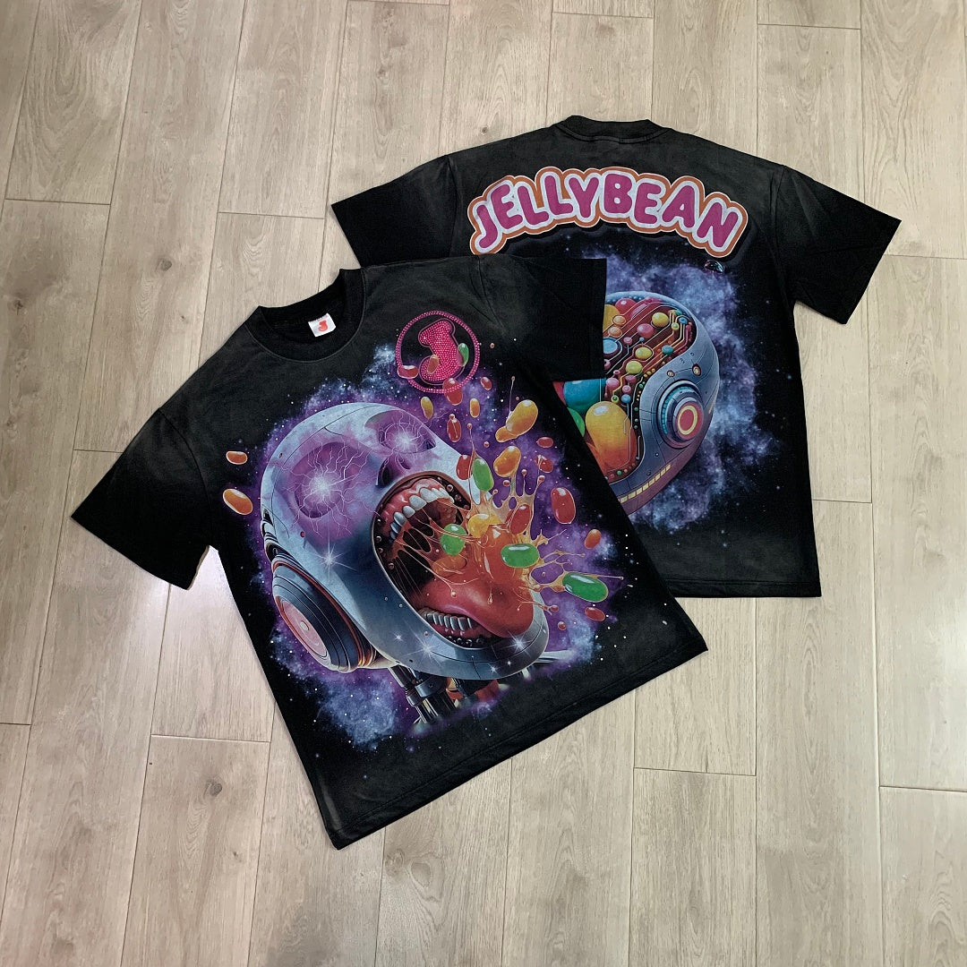 Jellybean Android Oversized Graphic Tee — Washed Black