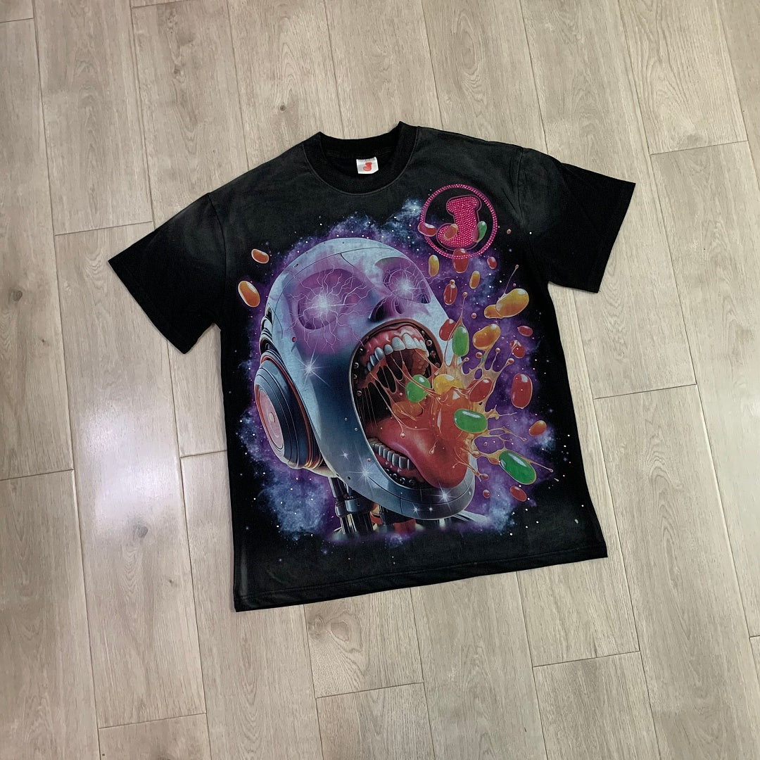 Jellybean Android Oversized Graphic Tee — Washed Black