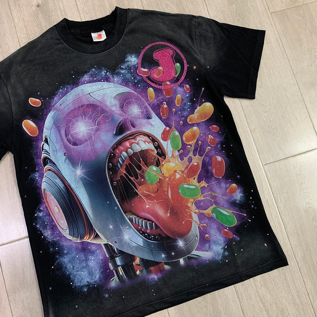 Jellybean Android Oversized Graphic Tee — Washed Black