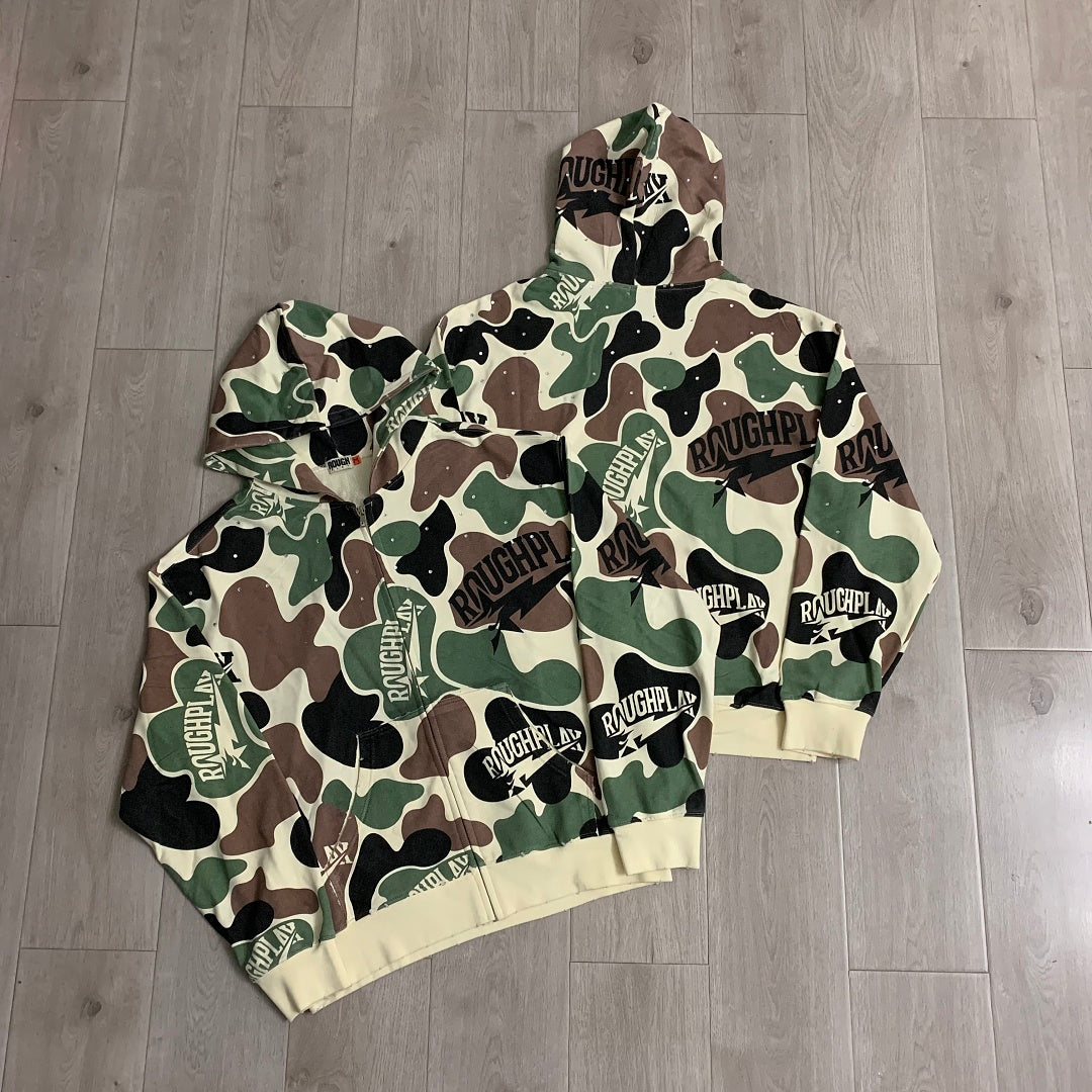 Rough Play All-Over Camo Oversized Zip Hoodie — Cream